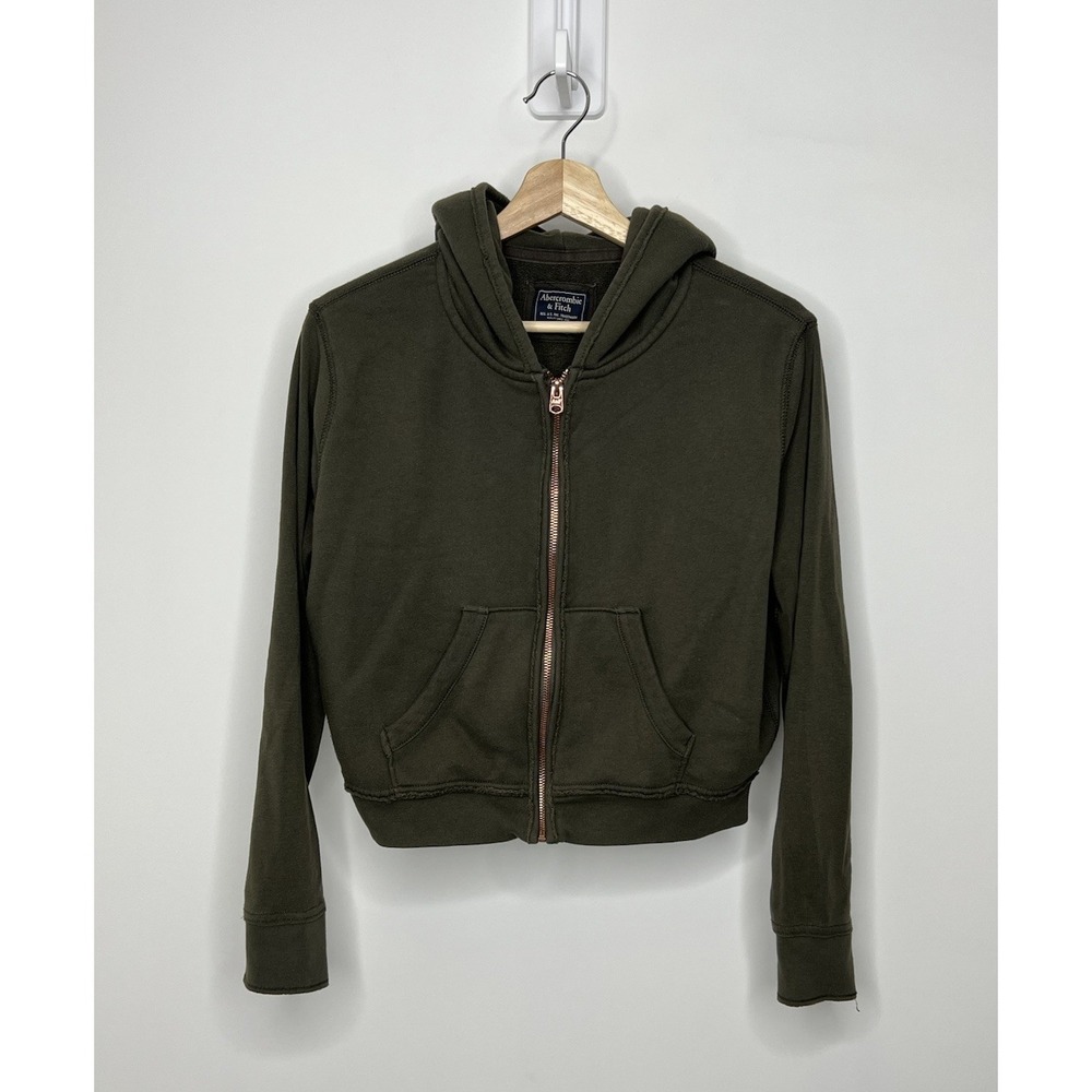 Abercrombie & Fitch Hoodie Full Zip Sweater Womens Medium Green Crop‎ Sweatshirt